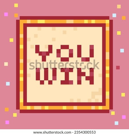 You win sign. Pixel art style icon card 8-bit Isolated vector illustration.