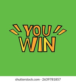 You Win Text with Comic Style Burst for Gaming Victory Screens. Vector illustration.