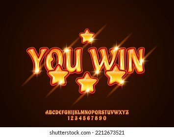 you win text effect with golden shiny star