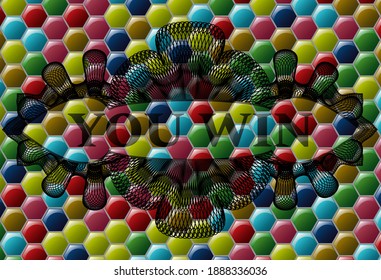 You Win text inside Guilloche Colorful badge. Hexagon luxurious background. Illustration. 