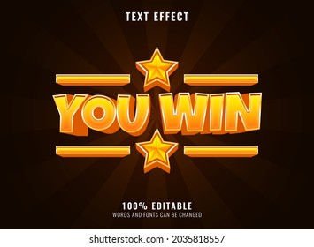 you win victory with golden star editable game text effect