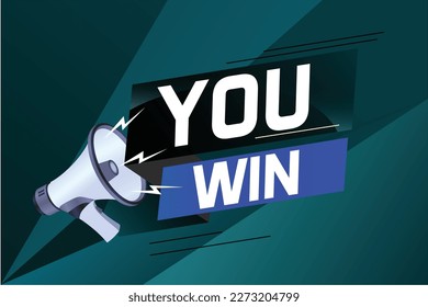 You win word concept vector illustration with megaphone and 3d style for use landing page, template, ui, web, mobile app, poster, banner, flyer, background, gift card, coupon, label, wallpaper