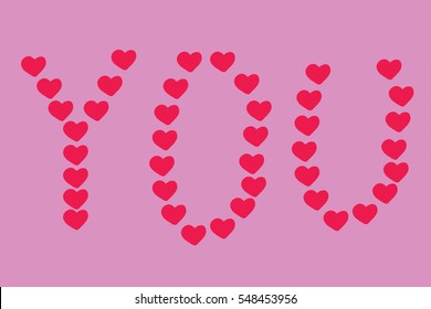 you word draw by red heart with pink background 