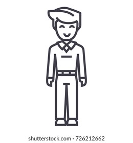youg man standing,student vector line icon, sign, illustration on background, editable strokes