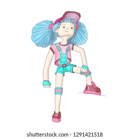 Youn girl vector cartoon hand draw illustration. Teenage young girl in bright colors, rebel girl illustration. Young rebel girl