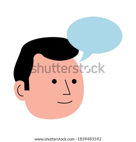 youn man head with speech bubble character vector illustration design