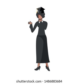 yound student afro girl graduated character