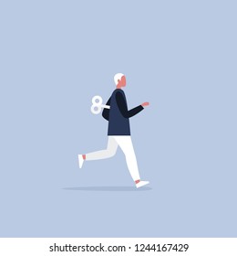 Young active character running with a clockwork mechanism. Efficiency conceptual illustration. Flat editable vector illustration, clip art