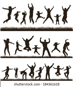 Young active family.  Very detailed silhouettes. Set.