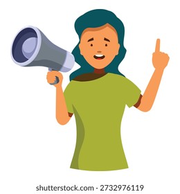 Young activist holding megaphone and pointing finger up making an announcement