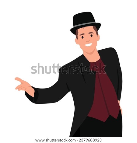 Young actor in an embroidered caftan welcomed the audience. Flat vector illustration isolated on white background