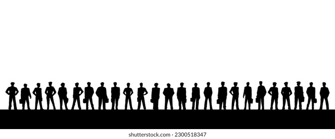Young adult busy smart bank member suit guy body lineup meet view sign icon concept. Outline black hand drawn talk boss officer career bag case wait old art doodle cartoon style white sky text space