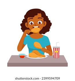 young adult eat fried chicken and feel happy