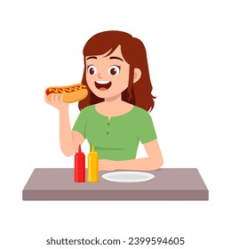 young adult eat hotdog and feel happy