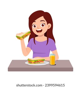 young adult eat sandwich and feel happy