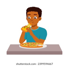 young adult eating pizza and feel happy