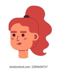 Young adult hispanic woman with ginger wavy ponytail semi flat vector character head. Editable cartoon avatar icon. Face emotion. Colorful spot illustration for web graphic design, animation