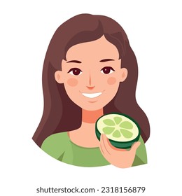 Young adult holding fresh fruit, smiling joyfully. isolated