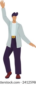 Young adult male dancing carefree in stylish clothes, dancing man enjoying party. Joyful dancer in a casual outfit, party vibes vector illustration.