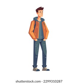 Young adult male in fashionable jeans standing casual isolated