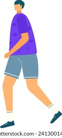 Young adult male walking confidently in casual wear. Modern fashion and relaxed lifestyle. Simple character design, urban life vector illustration.