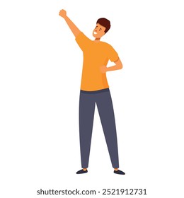 Young adult man raising his fist in the air, celebrating a victory