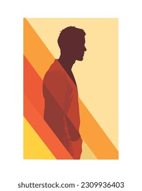 Young adult man silhouette label isolated