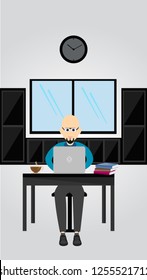 Young adult man working at home vector concept illustration. 