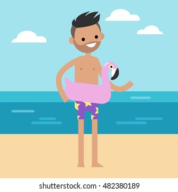 Young adult is on vacation // flat editable vector illustration