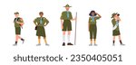 Young adult people scout cartoon character wearing uniform isolated set on white background