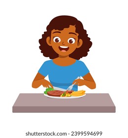 young adult person eating grilled meat steak