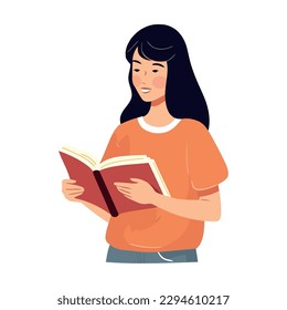 Young adult reading textbook in isolated icon