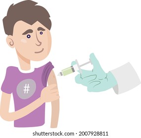 An young adult taking a vaccine, vector illustration on vaccination, taking a jab