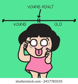 Young Adult Woman With Never Grown Up Minds Standing Under An Age Structure Diagrams Concept Card Character illustration