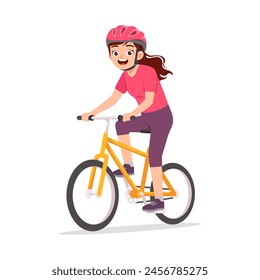 young adult woman ride bicycle and feel happy