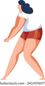 Young adult woman walking confidently in sportswear. Strong female fitness enthusiast, healthy lifestyle. Women empowerment and self-care vector illustration.