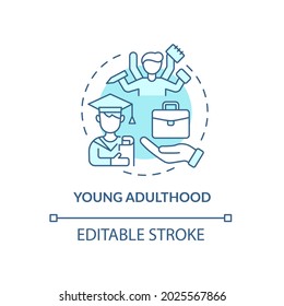 Young adulthood problem concept icon. Formal education and life direction choice. Adult life stages abstract idea thin line illustration. Vector isolated outline color drawing. Editable stroke