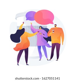 Young adults, colleagues on break from work. Friends meeting, coworkers communication, friendly conversation. People drinking coffee and talking. Vector isolated concept metaphor illustration