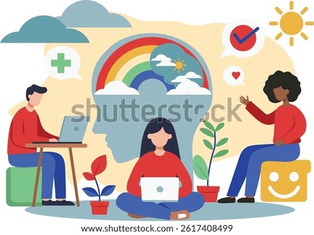 Young adults engaging with concepts of mental health, positivity, and well-being