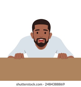 Young afraid and shocked man with surprise and amazed expression. Flat vector illustration isolated on white background