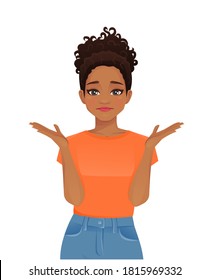 Young afriacan frustrated woman in casual style clothes isolated vector illustration