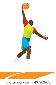 Young African American basketball player picks up the ball in a jump