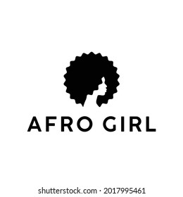 young African American beauty girl round afro hair stylist logo design vector