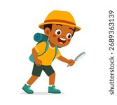 Young African American Boy Exploring with Magnifying Glass Happy and Curious Illustration