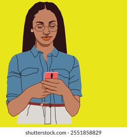 Uma jovem mulher afro-americana de classe corporativa checando seu celular