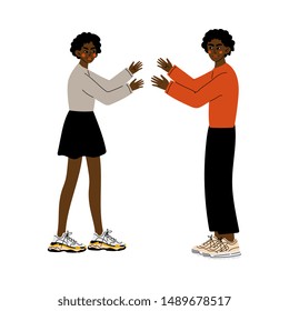 Young African American Couple Quarreling, Disagreement in Relationship, Negative Emotions Vector Illustration