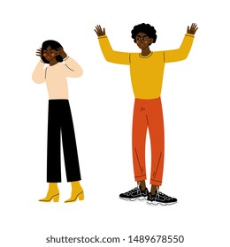 Young African American Couple Quarreling, Furious Man Shouting at Offended Girl, Disagreement in Relationship, Negative Emotions Vector Illustration