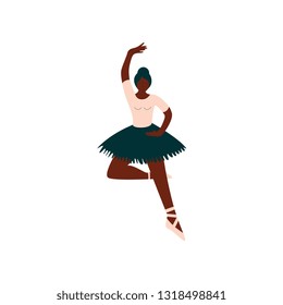 Young African American Female Ballerina Dancing Classical Ballet Dance Vector Illustration