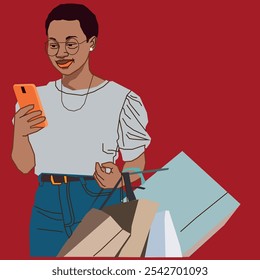 A young African American Female shopper with a cell phone