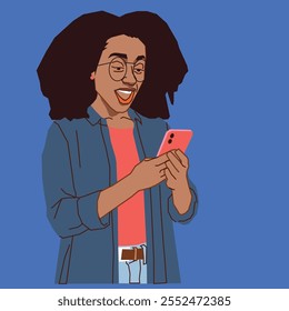 
A young African American lady with a cell phone looking surprised